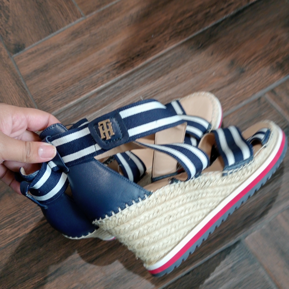 Tommy Hilfiger Navy and White Espadrille Wedges